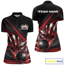 Load image into Gallery viewer, Custom Black And Red Flame Bowling Jersey, Bowling Tournament Women Quarter-Zip Shirt IPHW11205
