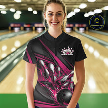 Load image into Gallery viewer, Custom Black And Hot Pink Flame Bowling Team Jersey, Tournament Women Quarter-Zip Shirt IPHW11208