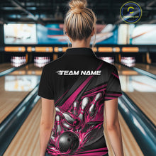 Load image into Gallery viewer, Custom Black And Hot Pink Flame Bowling Team Jersey, Tournament Women Quarter-Zip Shirt IPHW11208