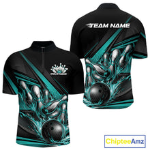 Load image into Gallery viewer, Custom Turquoise Blue Flame Bowling Team Jersey, Bowling Tournament Men Quarter-Zip Shirt IPHW11210