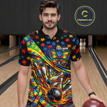 Load image into Gallery viewer, Custom Autism Awareness Butterfly Bowling Team Men Polo Shirt, Puzzles Bowling Jersey IPHW11214