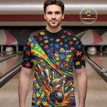 Load image into Gallery viewer, Custom Autism Awareness Butterfly Bowling Team Men Quarter-Zip Shirt, Puzzles Bowling Jersey IPHW11214