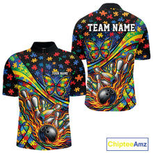 Load image into Gallery viewer, Custom Autism Awareness Butterfly Bowling Team Men Quarter-Zip Shirt, Puzzles Bowling Jersey IPHW11214