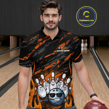 Load image into Gallery viewer, Custom Orange Camo Funny Flame Bowling Men Polo Shirts, Bowling Team League Shirt IPHW10091