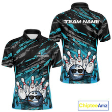 Load image into Gallery viewer, Custom Blue Camo Funny Flame Bowling Men Polo Shirts, Bowling Team League Shirt IPHW10092