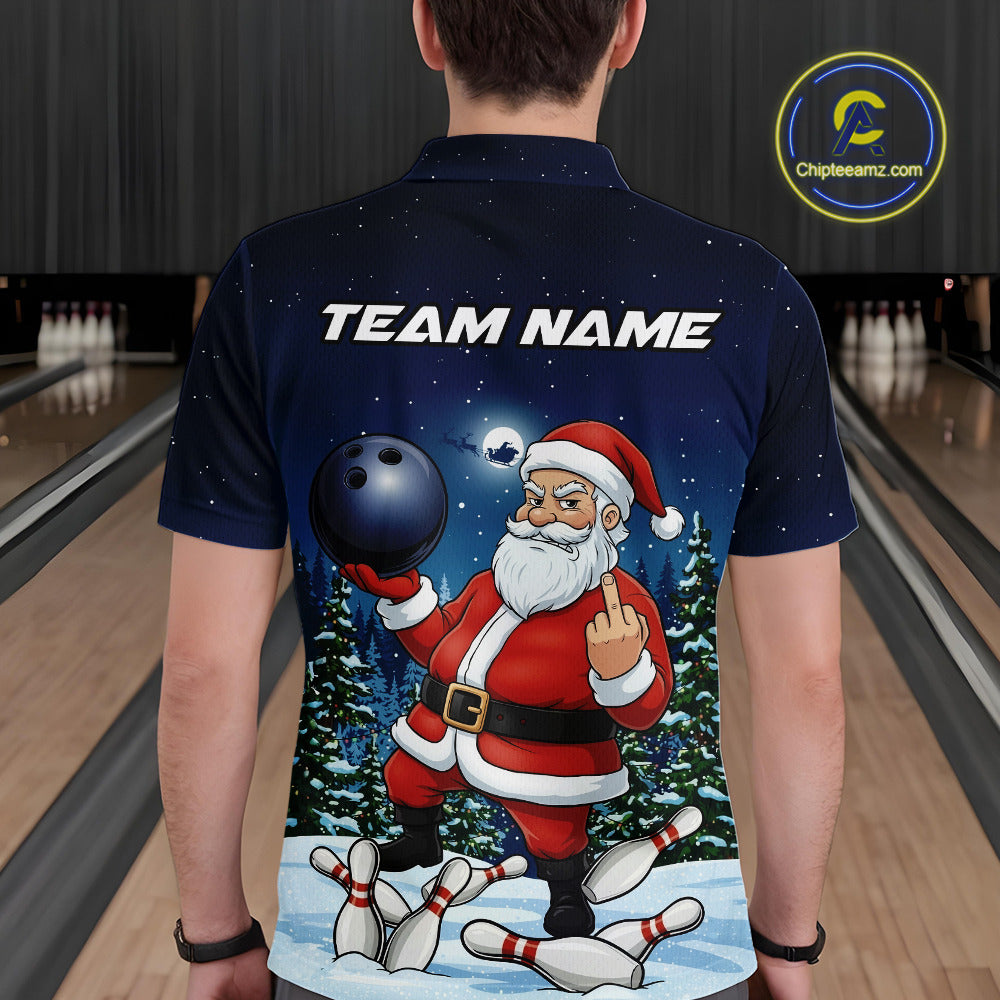 Custom Funny Christmas Bowling Men Polo Shirts, Xmas Santa Bowling Team Outfit IPHW10094