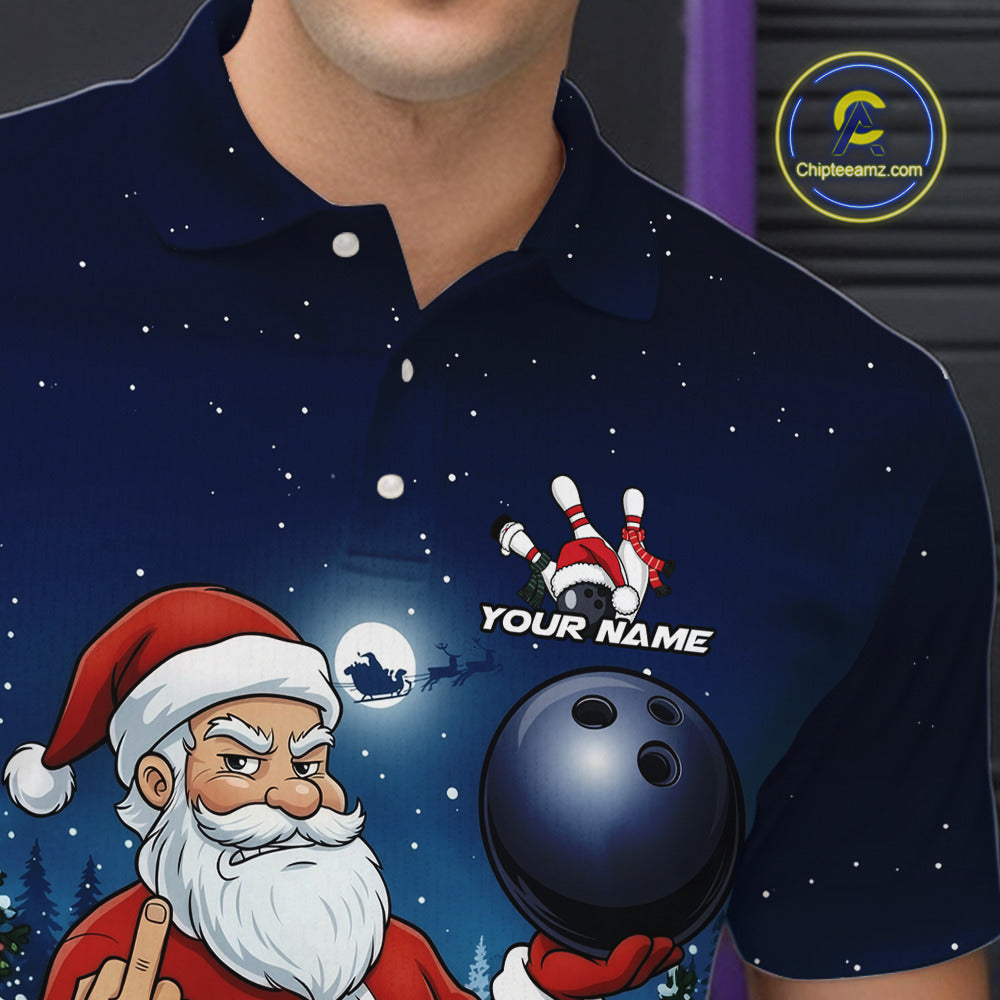 Custom Funny Christmas Bowling Men Polo Shirts, Xmas Santa Bowling Team Outfit IPHW10094