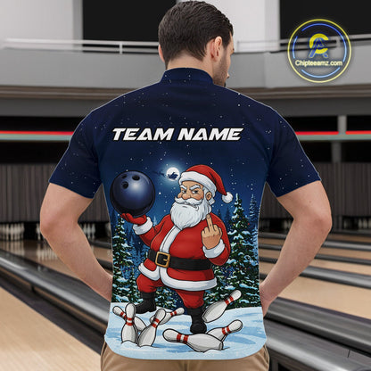 Custom Funny Christmas Bowling Men Quarter-Zip Shirts, Xmas Santa Bowling Team Outfit IPHW10094