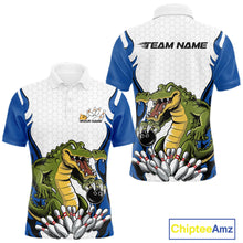 Load image into Gallery viewer, Custom Funny Alligator Bowling Men Polo Shirt, Alligator Blue Bowling Team League Shirt IPHW10684