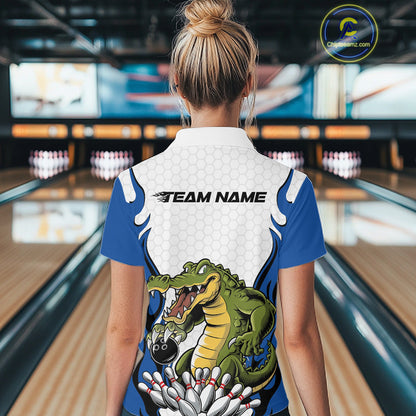 Custom Funny Alligator Women Bowling Shirts, Alligator Blue Bowling Team League Shirt IPHW10684