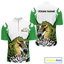 Load image into Gallery viewer, Custom Funny Alligator Bowling Men Quarter-Zip Shirt, Alligator Green Bowling Team League Shirt IPHW10685