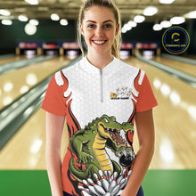 Load image into Gallery viewer, Custom Funny Alligator Women Bowling Shirts, Alligator Orange Bowling Team League Shirt IPHW10686
