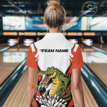 Load image into Gallery viewer, Custom Funny Alligator Women Bowling Shirts, Alligator Orange Bowling Team League Shirt IPHW10686