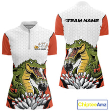 Load image into Gallery viewer, Custom Funny Alligator Women Bowling Shirts, Alligator Orange Bowling Team League Shirt IPHW10686