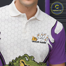 Load image into Gallery viewer, Custom Funny Alligator Bowling Men Polo Shirt, Alligator Purple Bowling Team League Shirt IPHW10687