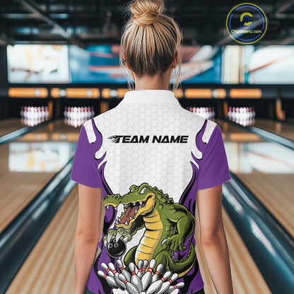 Custom Funny Alligator Women Bowling Shirts, Alligator Purple Bowling Team League Shirt IPHW10687