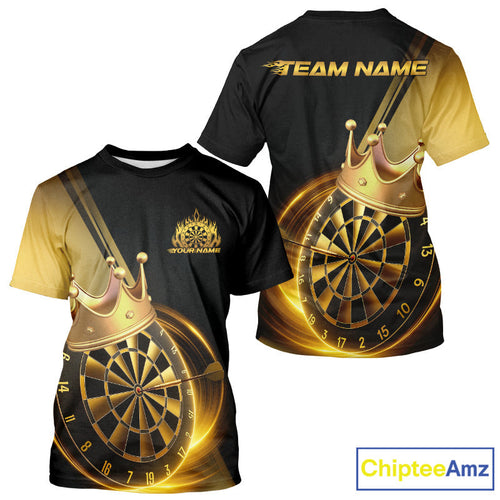 Custom Black And Gold Dartboard With Crown Dart Team Men T-Shirts, Dart Jerseys IPHW9995