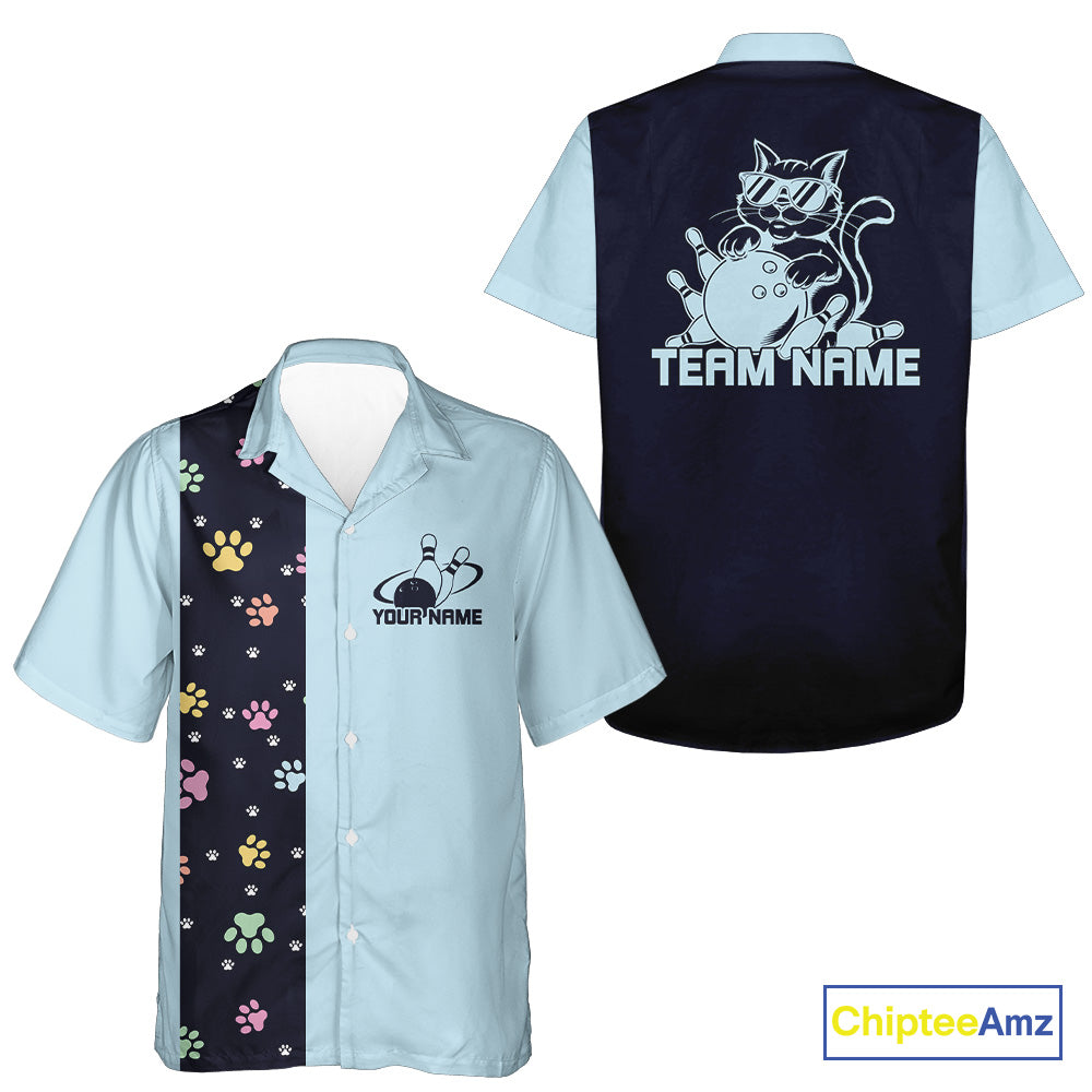 Custom Retro 50S Cat Bowling Button Up Shirt Men And Women, Vintage Cat Bowling Shirt IPHW10095