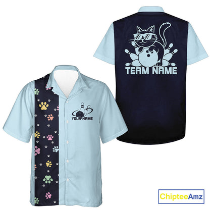 Custom Retro 50S Cat Bowling Button Up Shirt Men And Women, Vintage Cat Bowling Shirt IPHW10098