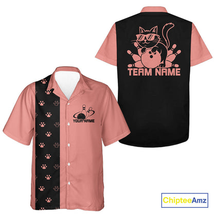 Custom Retro 50S Cat Bowling Button Up Shirt Men And Women, Vintage Cat Bowling Shirt IPHW10098