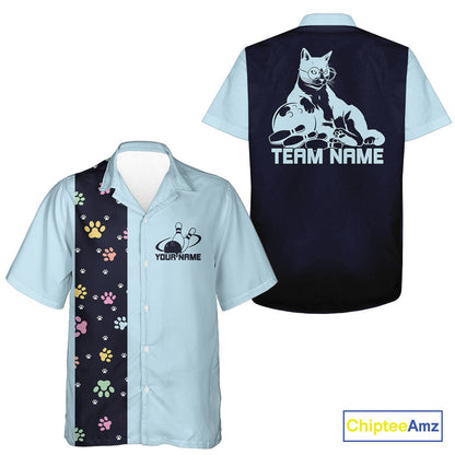 Custom Retro 50S Cat Bowling Button Up Shirt Men And Women, Vintage Cat Bowling Shirt IPHW10099