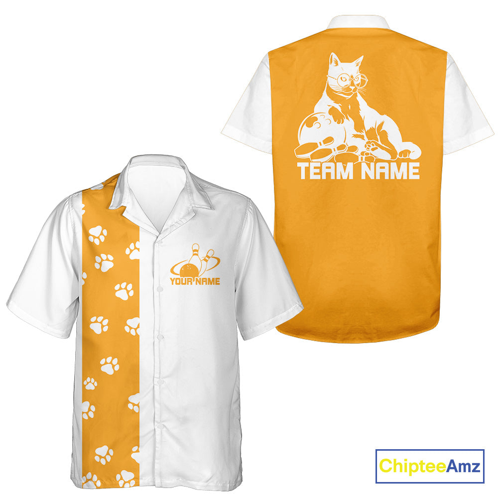 Custom Retro 50S Cat Bowling Button Up Shirt Men And Women, Vintage Cat Bowling Shirt IPHW10099