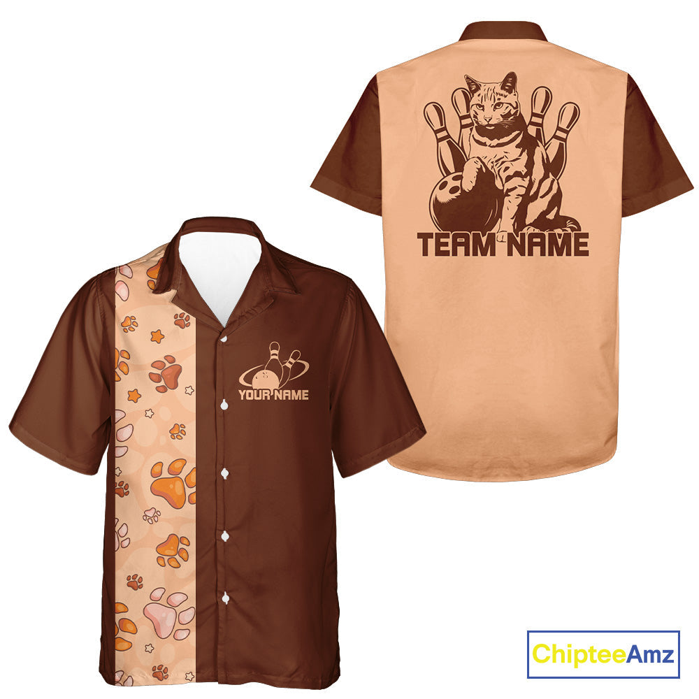Custom Retro 50S Cat Bowling Button Up Shirt Men And Women, Vintage Cat Bowling Shirt IPHW10100