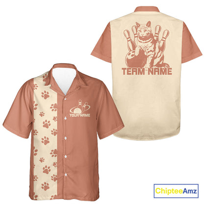 Custom Retro 50S Cat Bowling Button Up Shirt Men And Women, Vintage Cat Bowling Shirt IPHW10100