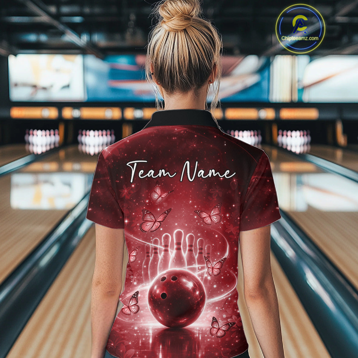 Custom Red Butterfly Women Bowling Quarter-Zip Shirt, Ladies Bowling League Shirt IPHW10921