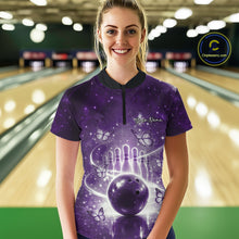 Load image into Gallery viewer, Custom Purple Butterfly Women Bowling Quarter-Zip Shirt, Ladies Bowling League Shirt IPHW10924