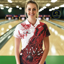 Load image into Gallery viewer, Custom Red Flame Bowling Women Polo Shirt, Bowling Team League Shirt Bowler Jerseys IPHW11242