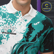 Load image into Gallery viewer, Custom Turquoise Blue Flame Bowling Men Polo Shirt, Bowling League Shirt Bowler Jerseys IPHW11244