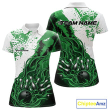 Load image into Gallery viewer, Custom Green Flame Bowling Women Polo Shirt, Bowling Team League Shirt Bowler Jerseys IPHW11246