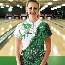 Load image into Gallery viewer, Custom Green Flame Bowling Women Quarter-Zip Shirt, Bowling Team League Shirt IPHW11246