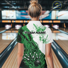 Load image into Gallery viewer, Custom Green Flame Bowling Women Quarter-Zip Shirt, Bowling Team League Shirt IPHW11246