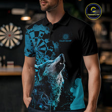 Load image into Gallery viewer, Custom Black And Blue Splatter Grunge Dart Wolf Men Polo Shirts, Wolf Dart Team Jerseys IPHW10010