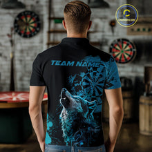 Load image into Gallery viewer, Custom Black And Blue Splatter Grunge Dart Wolf Men Polo Shirts, Wolf Dart Team Jerseys IPHW10010