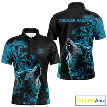 Load image into Gallery viewer, Custom Black And Blue Splatter Grunge Dart Wolf Men Polo Shirts, Wolf Dart Team Jerseys IPHW10010