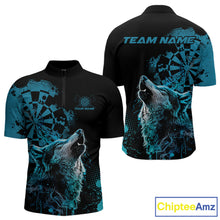 Load image into Gallery viewer, Custom Black And Blue Splatter Grunge Dart Wolf Men Quarter-Zip Shirts, Wolf Dart Team Jerseys IPHW10010
