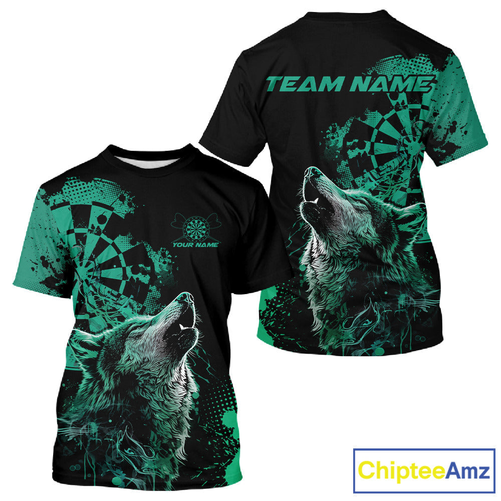 Custom Black And Green Splatter Grunge Dart Wolf Men T-Shirts, Wolf Dart Team Jerseys IPHW10013