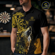 Load image into Gallery viewer, Custom Black And Yellow Splatter Grunge Dart Wolf Men Polo Shirts, Wolf Dart Team Jerseys IPHW10014