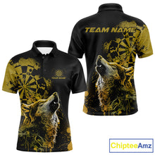 Load image into Gallery viewer, Custom Black And Yellow Splatter Grunge Dart Wolf Men Polo Shirts, Wolf Dart Team Jerseys IPHW10014