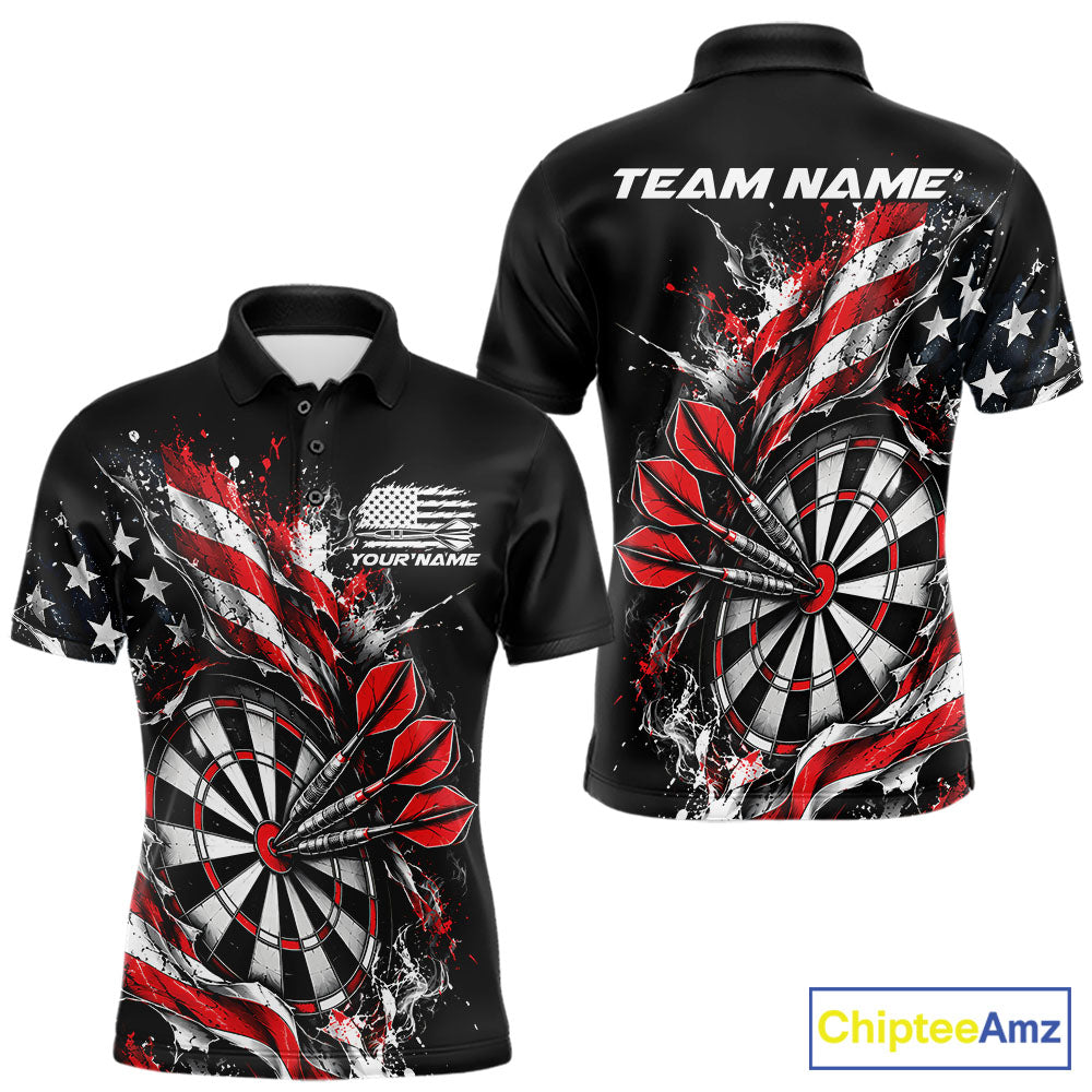 Custom Patriotic Bullseye Dart Men Polo Shirt, American Flag Dart Team Jersey IPHW12535