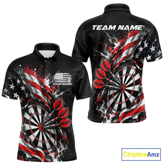 Custom Patriotic Bullseye Dart Men Polo Shirt, American Flag Dart Team Jersey IPHW12535
