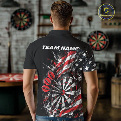 Custom Patriotic Bullseye Dart Men Polo Shirt, American Flag Dart Team Jersey IPHW12535
