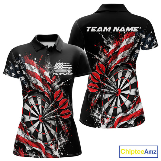 Custom Patriotic Bullseye Dart Women Polo Shirt, American Flag Dart Team Jersey IPHW12535
