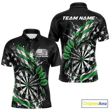 Custom Patriotic Bullseye Dart Men Polo Shirt, Green American Flag Dart Team Jersey IPHW12538