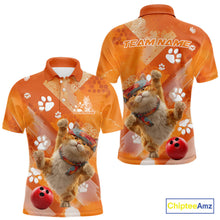 Load image into Gallery viewer, Custom Funny Orange Cat Bowling Men Polo Shirt, Cute Team Cat Paw Bowling Shirt IPHW10102