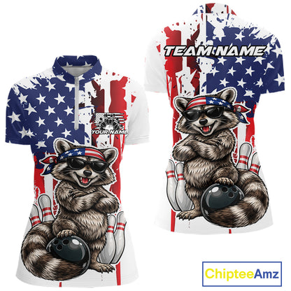 Custom Patriotic Funny Raccoon Bowling Women Quarter-Zip Shirt, American Bowling Jersey IPHW12157