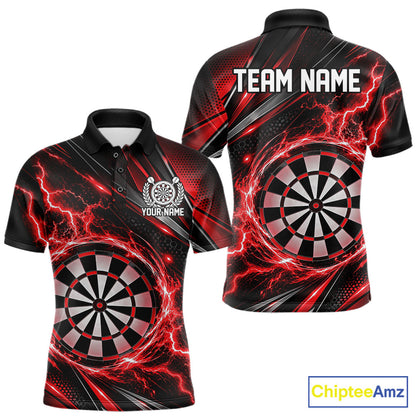 Custom Black And Red Thunder Lightning Dart Jersey Dart Men Polo Shirt For Team IPHW12546